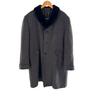 Welshman Tweed Mens Sz M Classic Overcoat Faux Fur Collar Dark Gray Button Front